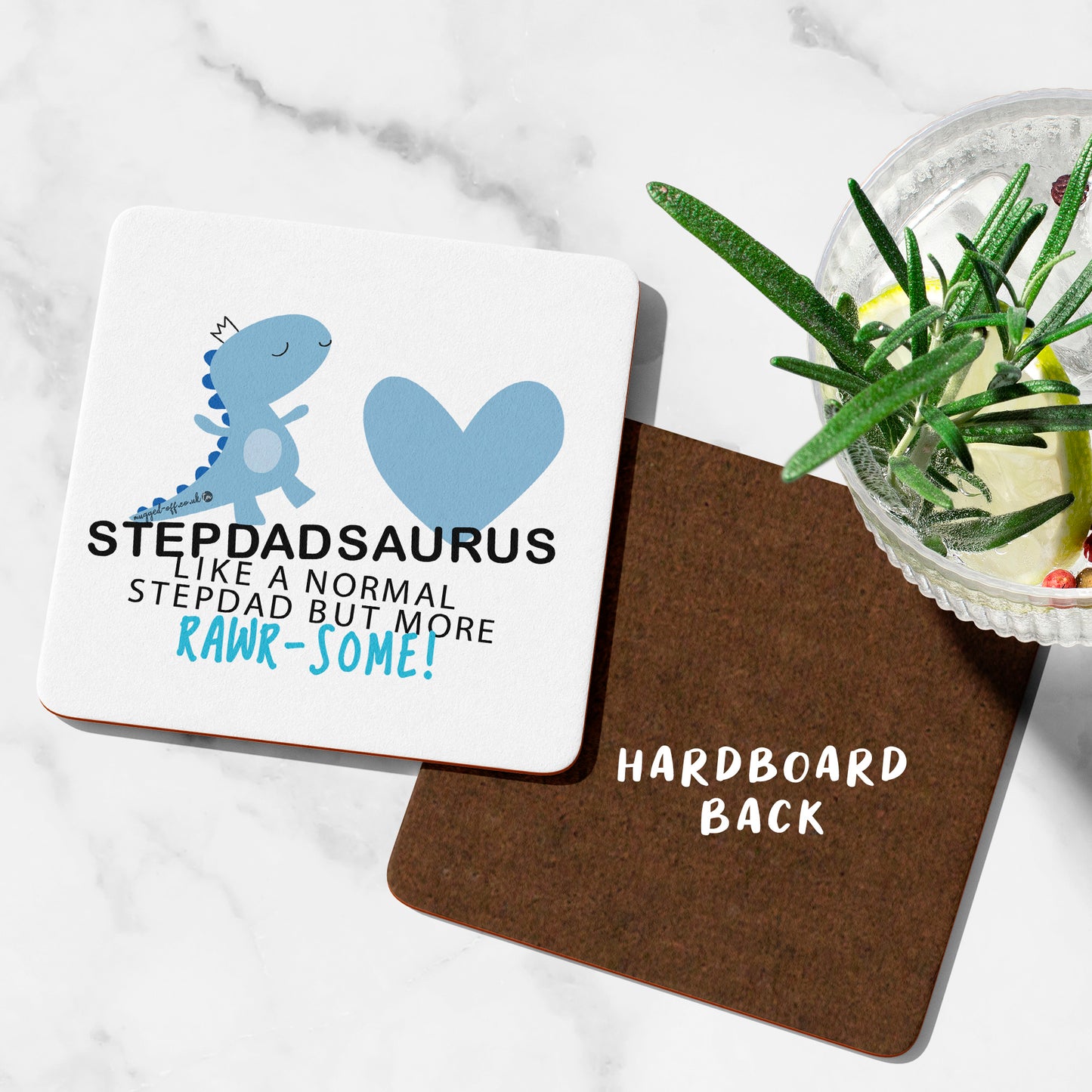 Dinosaur Themed Drink Coaster, Funny Rawrsome Stepdadsaurus Design, Birthday or Father's Day Gift
