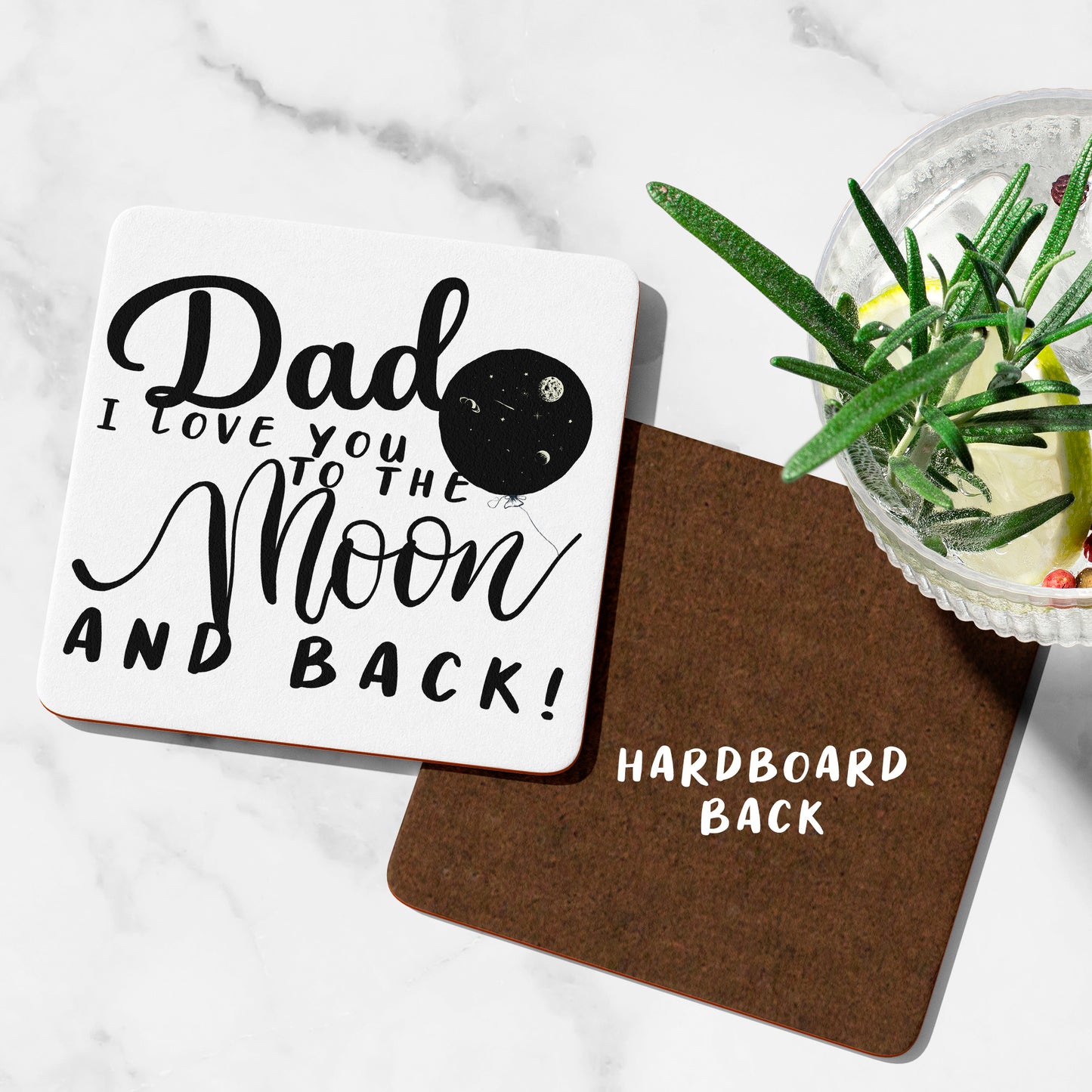Drinks Coaster Dad I Love You To The Moon and Back Design, Father's Day Gift Birthday Present Daddy