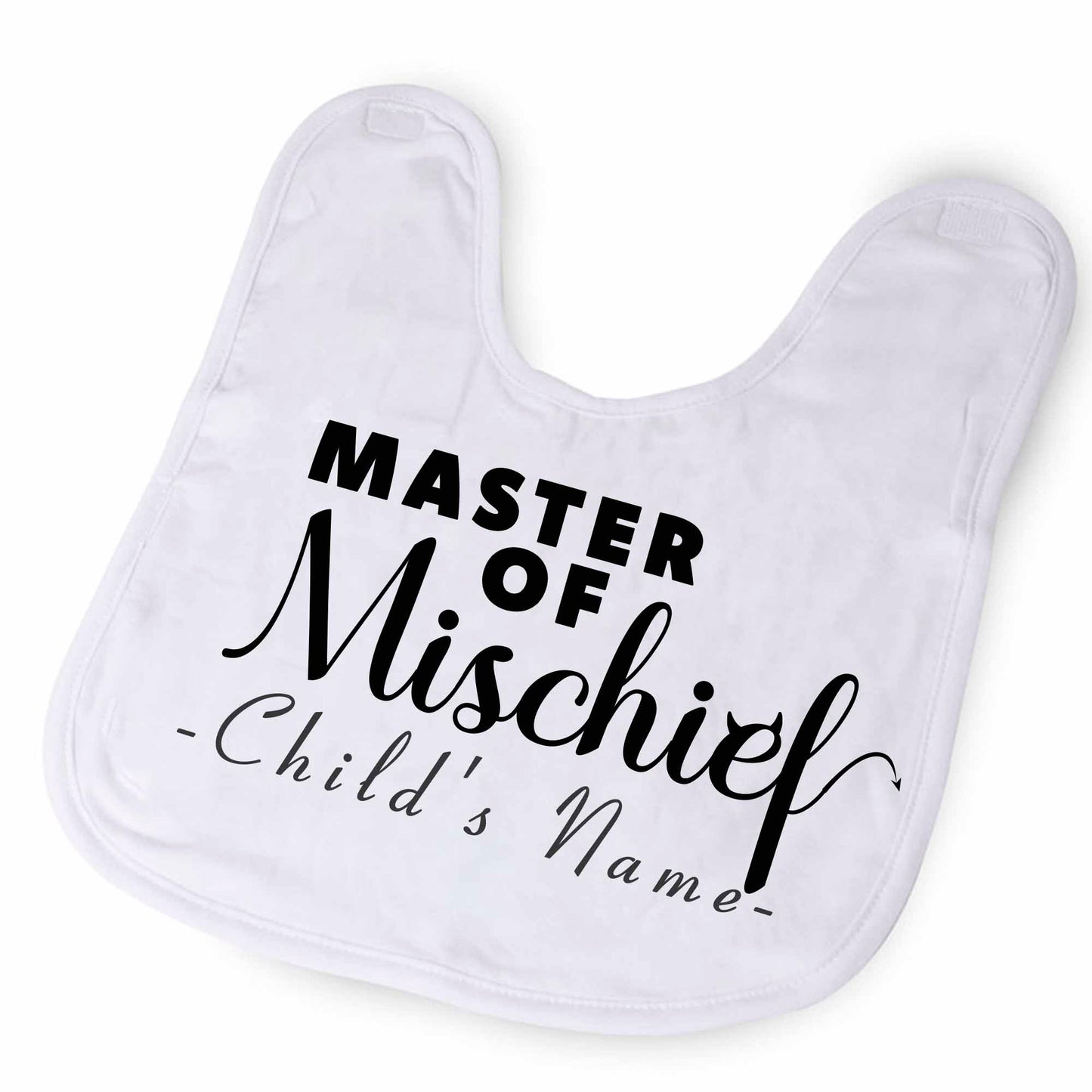 Personalised Baby Bib "Master of Mischief" with Baby's Name 0-6 months