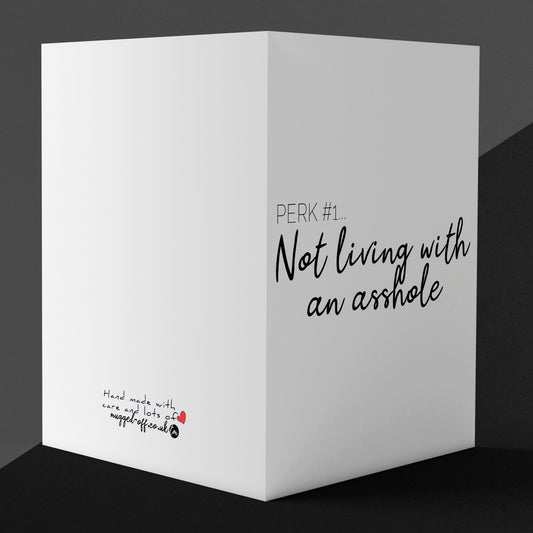 Divorce Card Perk #1 Not Living with an Asshole Card, A5 Size, Funny Divorce Card