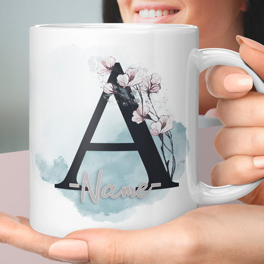 Personalised Initial Name Mug with Floral Design, Birthday Gift for Her Mum Nanny Grandma Friend Colleague