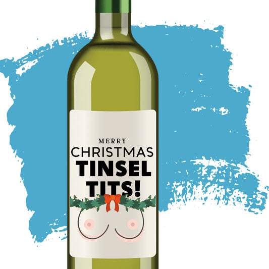 Funny Rude Wine Gin Vodka Bottle Labels - Secret Santa Gift Merry Xmas Tinsel T*ts Pack of 3 Wine Bottle Labels