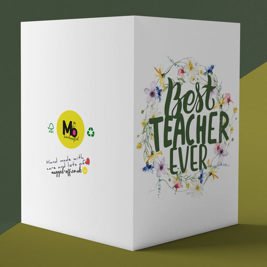 best teacher card, A5 size card, floral design teachers gift