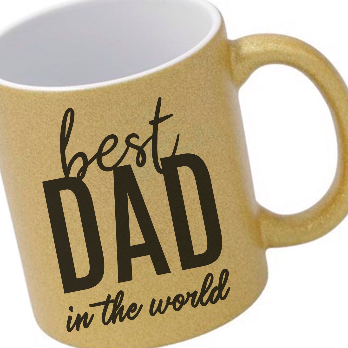 Best Dad Mug, Gold Glitter, "Best Dad in the World" Father's Day Dad Birthday Gifts