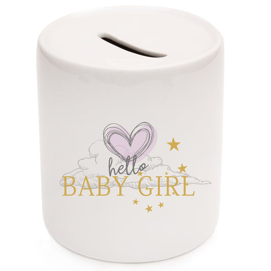 Money box, gift for birth of a baby girl piggy bank
