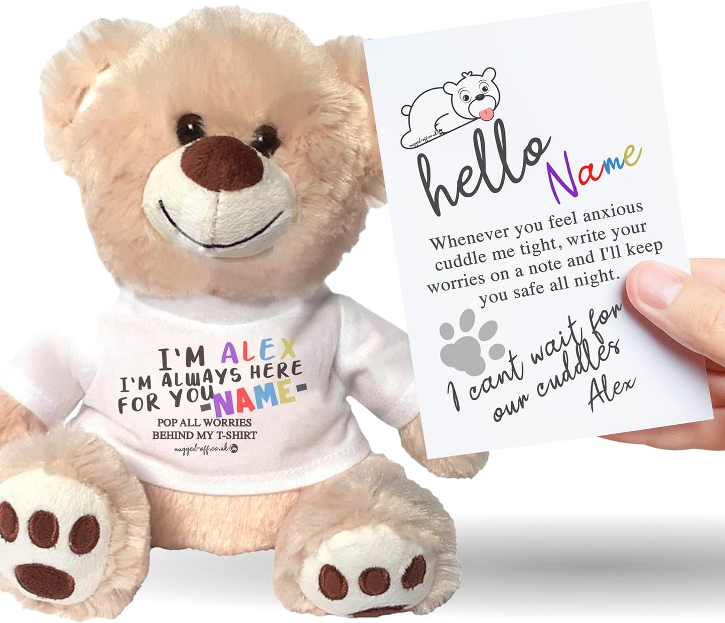 Worry Teddy Bear - Anxiety relieving cuddly Alex Bear for kids suffering with anxiety autism traits sleep worry
