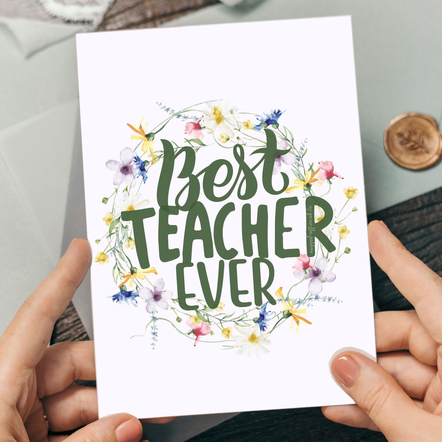 best teacher card, A5 size card, floral design teachers gift