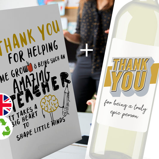 Teacher Card - Thank You Teacher Wine Label and Card Set End Of Term Gift Nursery School …