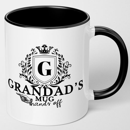 Grandad Mug, Black, Birthday Father's Day Gift for Dad from Grandkids Grandad's Mug Hands Off