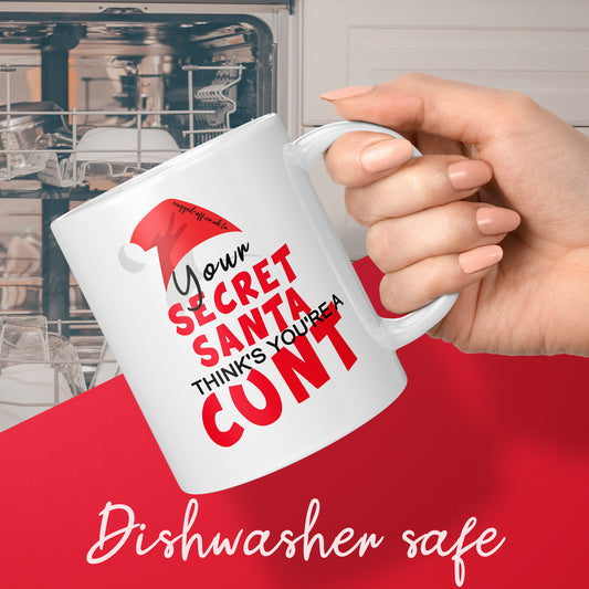 Secret Santa Cunt Mug, 11 oz, White and Red