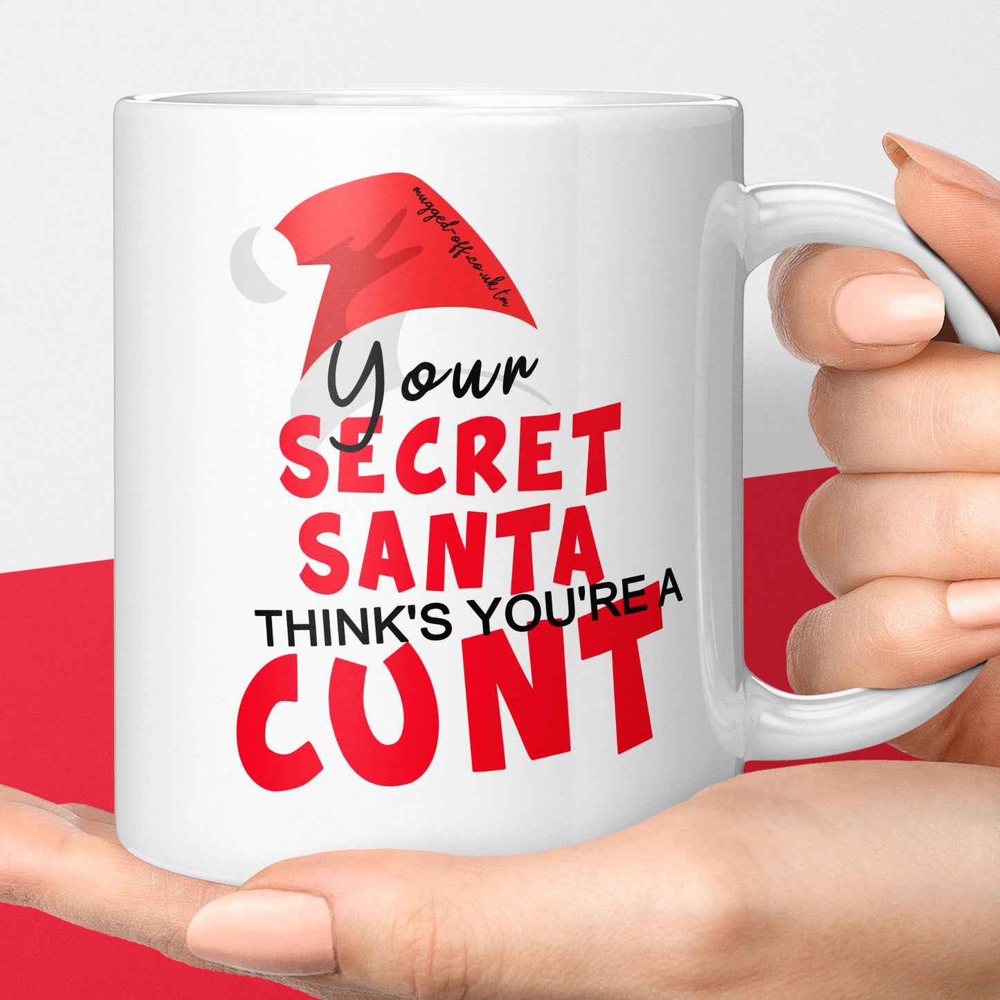 Secret Santa Cunt Mug, 11 oz, White and Red