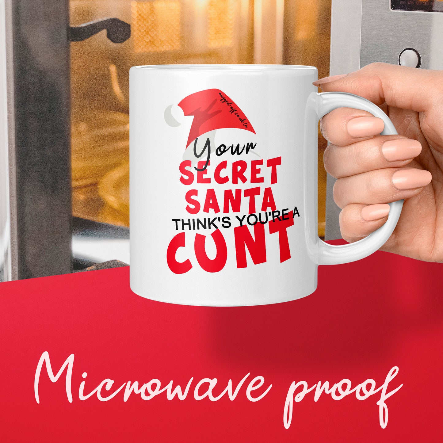 Secret Santa Cunt Mug, 11 oz, White and Red