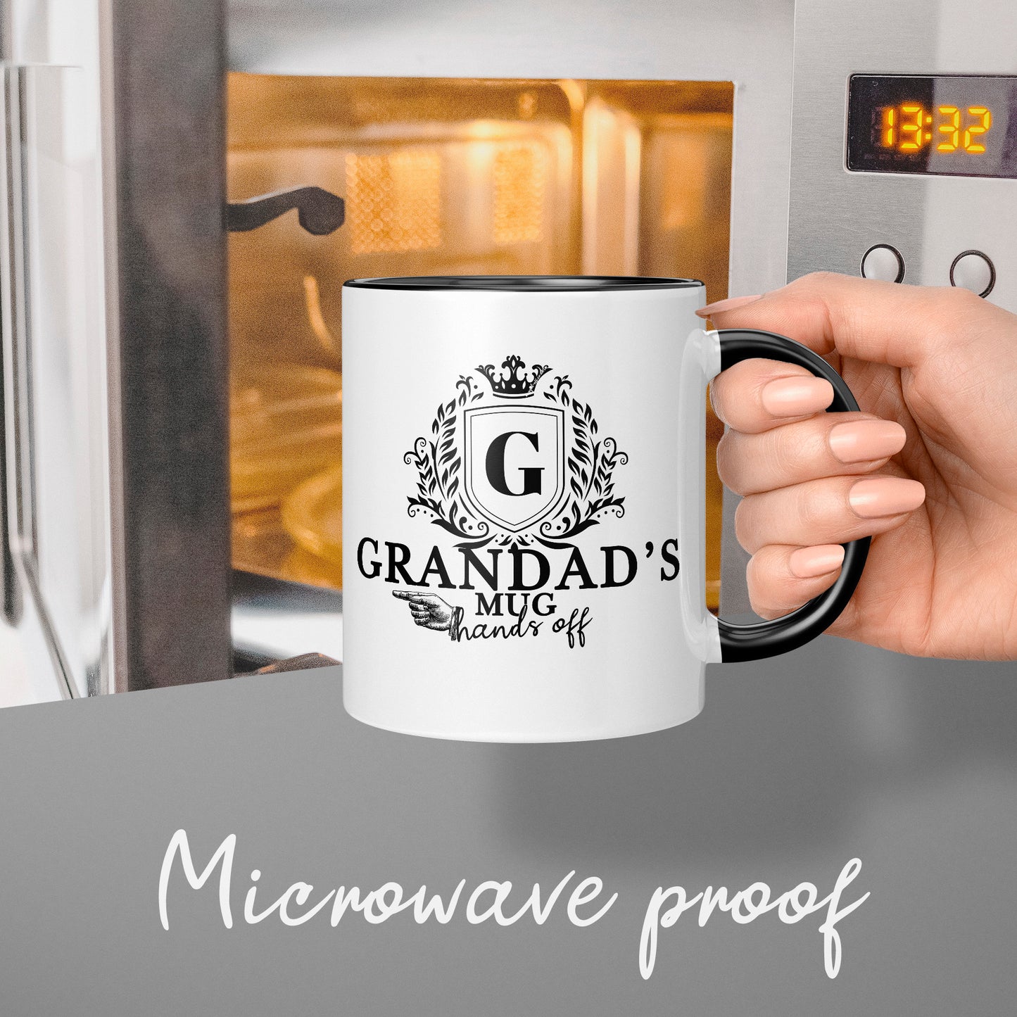 Grandad Mug, Black, Birthday Father's Day Gift for Dad from Grandkids Grandad's Mug Hands Off