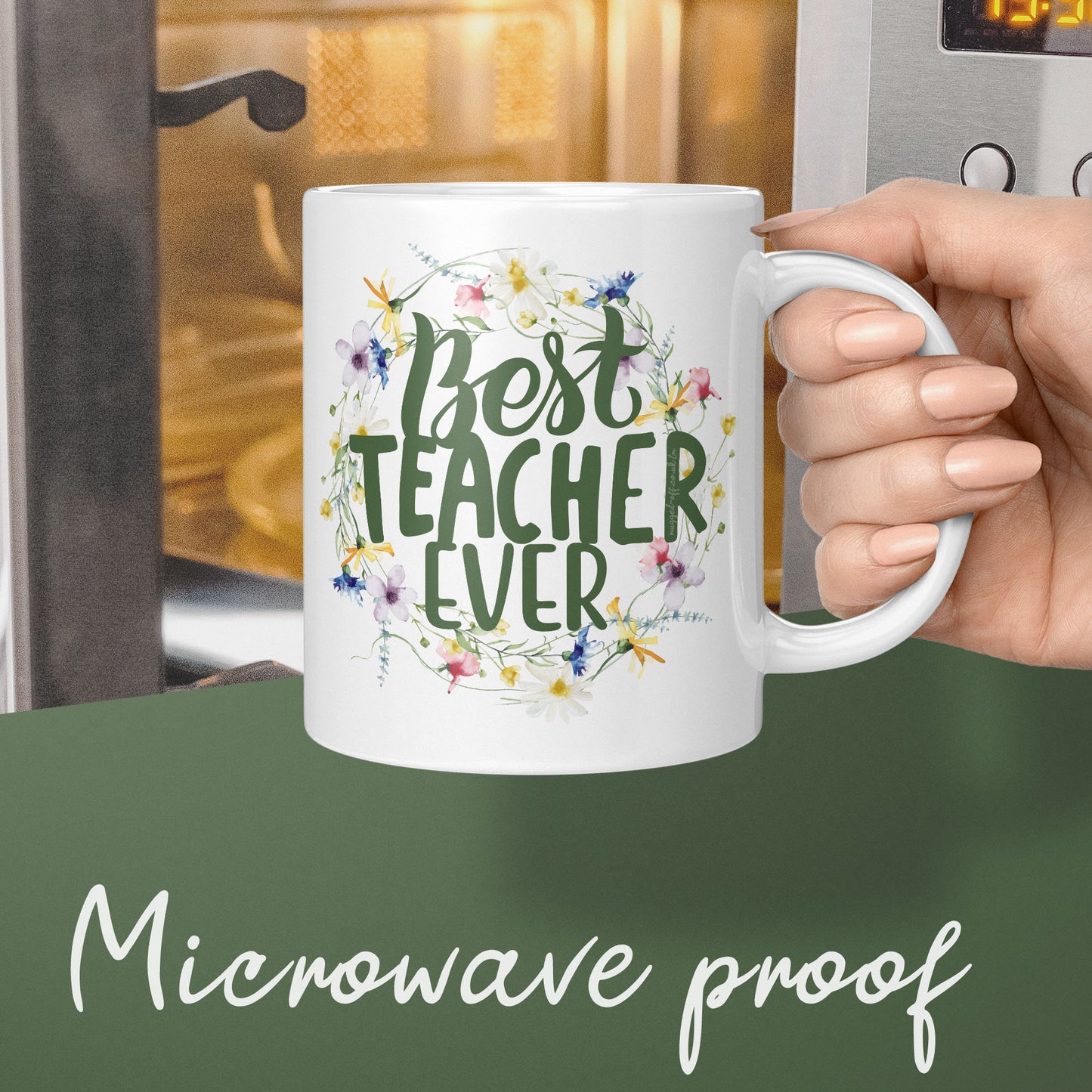 Best teacher ever mug floral design for teachers gift
