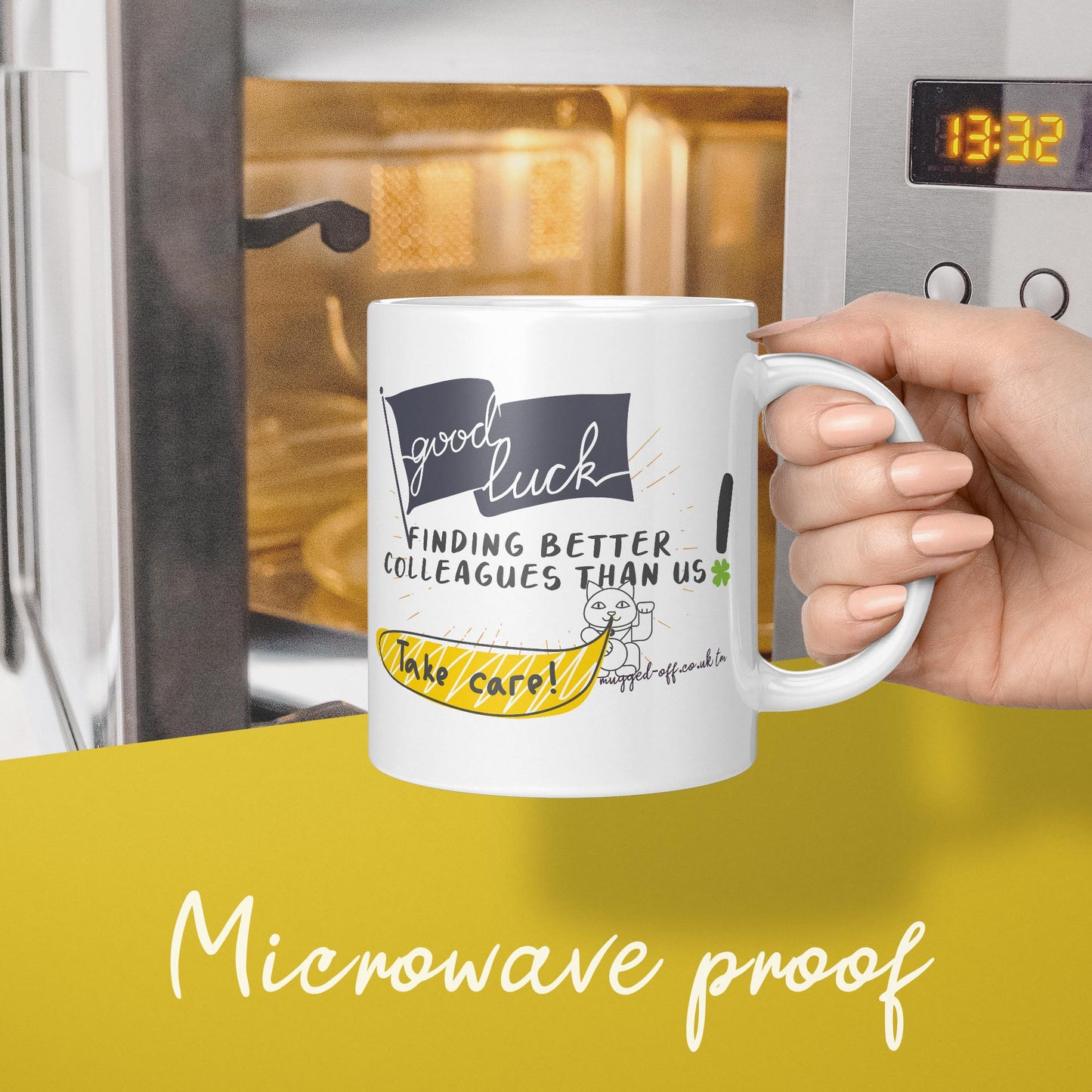funny leaving gift mug for workers or colleagues, good luck joke mug