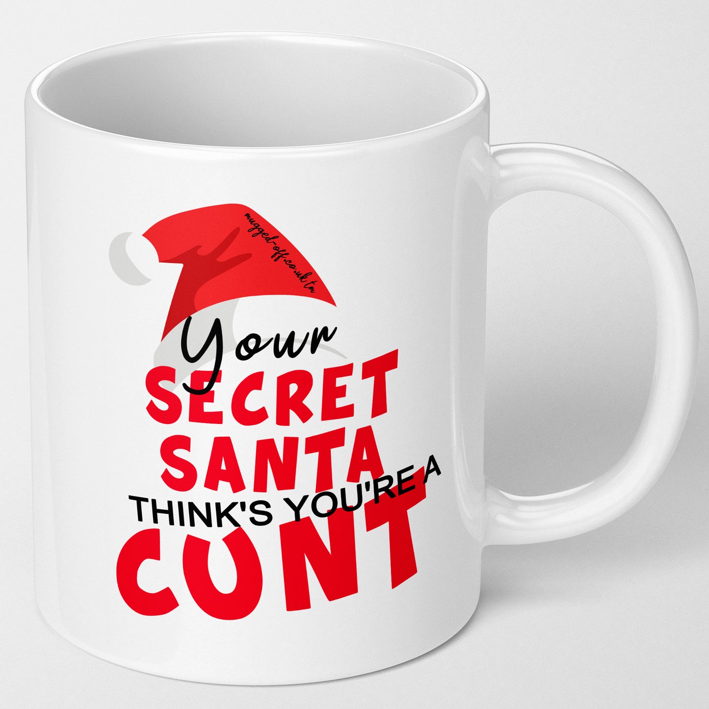 Secret Santa Cunt Mug, 11 oz, White and Red