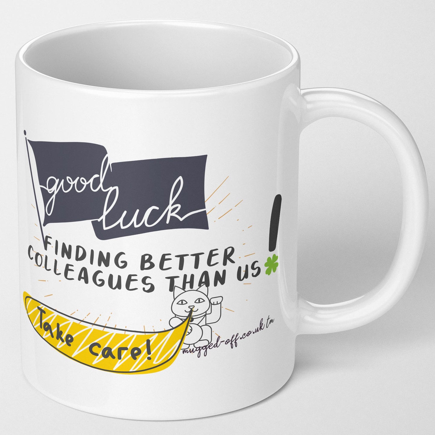 funny leaving gift mug for workers or colleagues, good luck joke mug