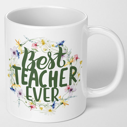 Best teacher ever mug floral design for teachers gift