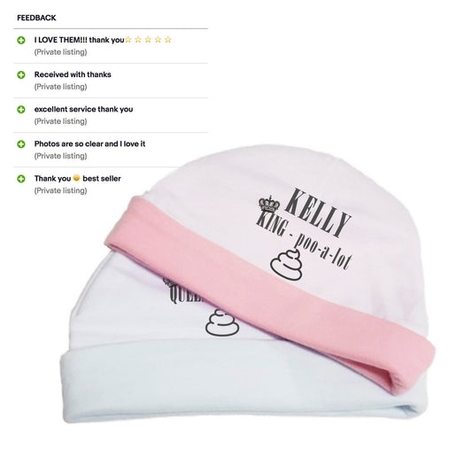Personalised baby hat - Funny King / Queen poo-a-lot baby girl boy newborn hat beanie