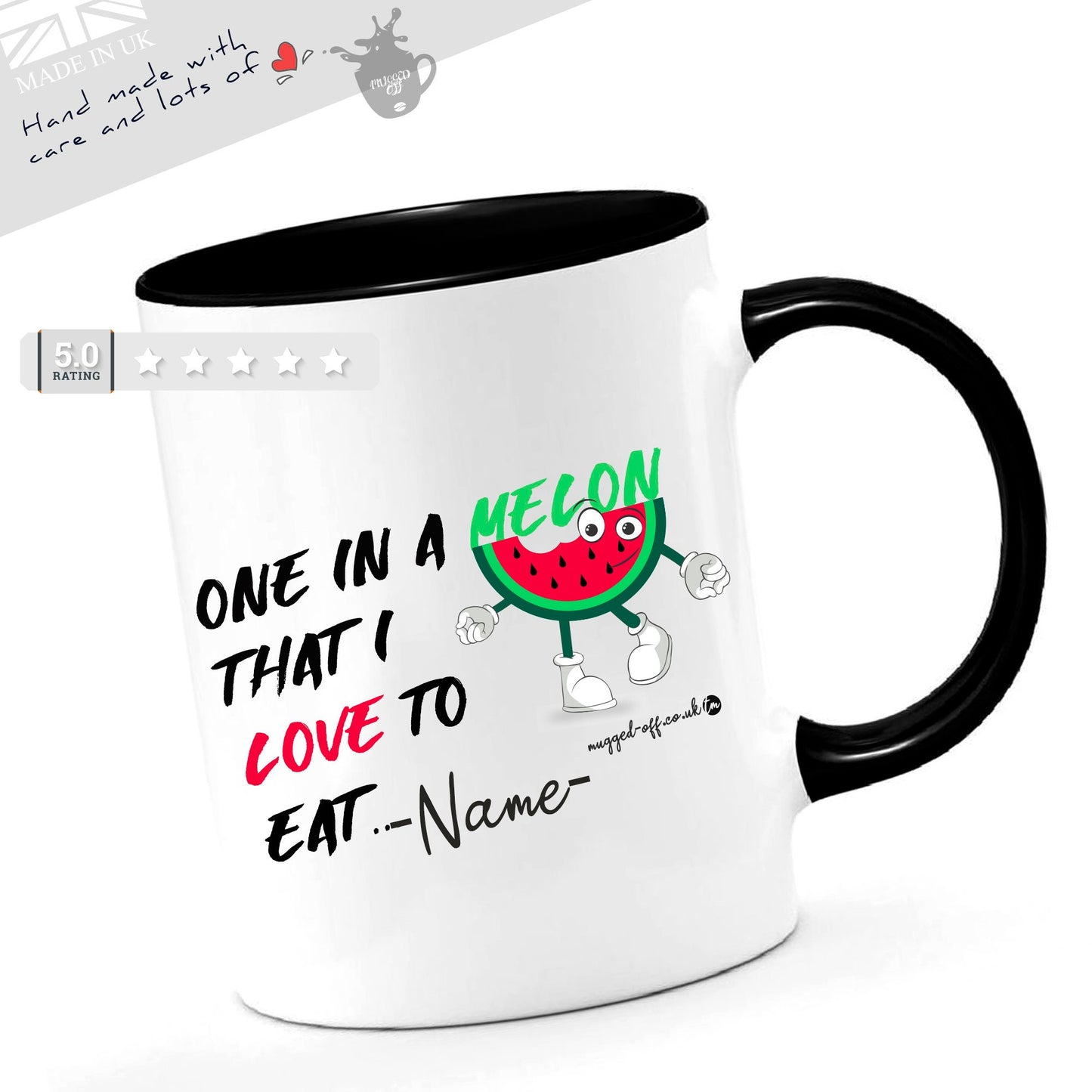 Funny Valentines Day Mug Cups Tea Coffee Mugs one in a melon that I love to eat