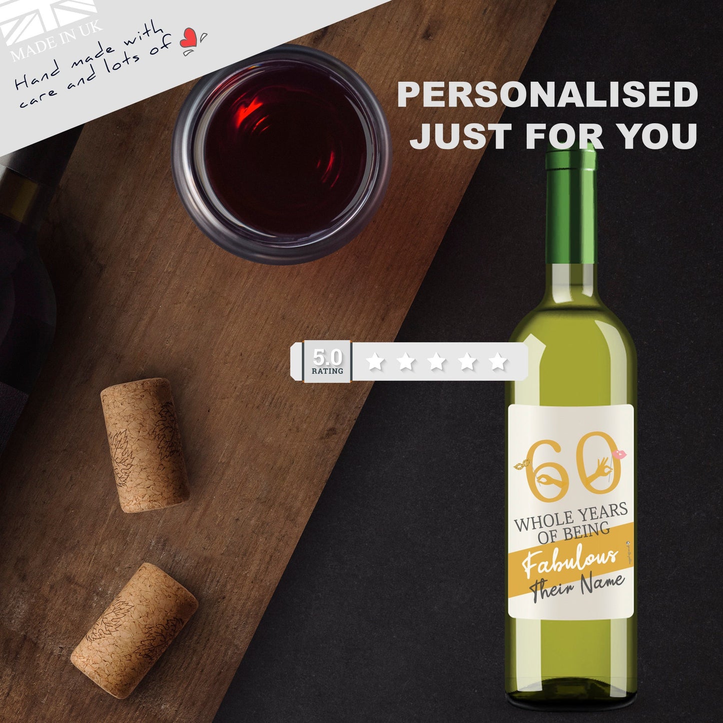 60th Birthday Wine Bottle Labels personalised - wine bottle labels for birthday