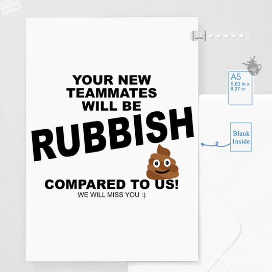 Rubbish Leaving Card, funny leaving gift for leaving workers or colleagues
