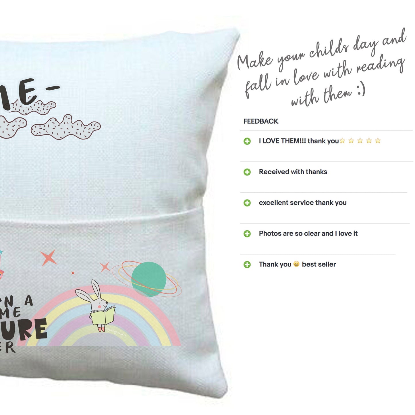 Personalised Reading Cushion/Pillow COVER ONLY children Christmas Birthday Gift Read More