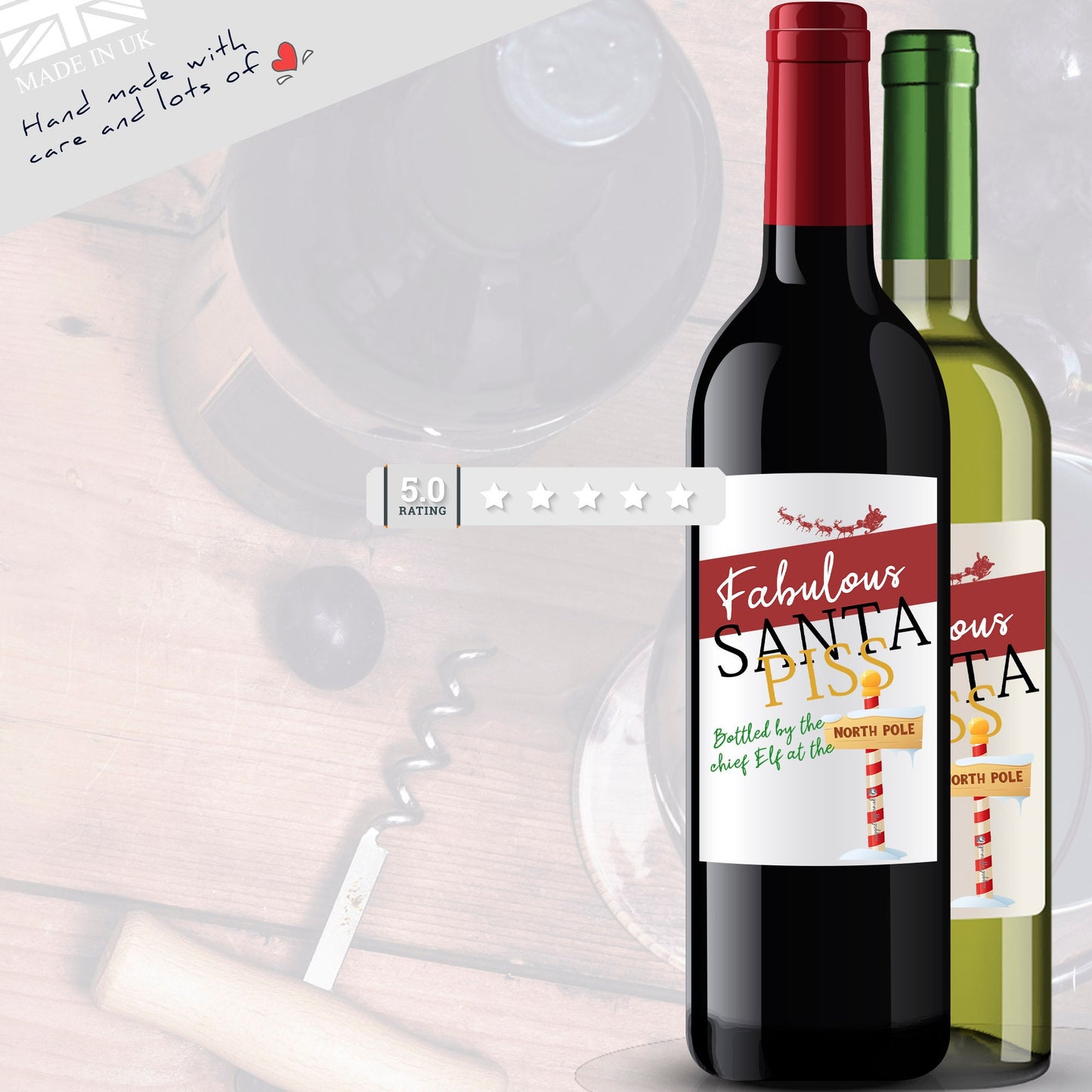 Secret Santa - 3x Santa P!ss Wine Bottle Labels Funny Joke Christmas