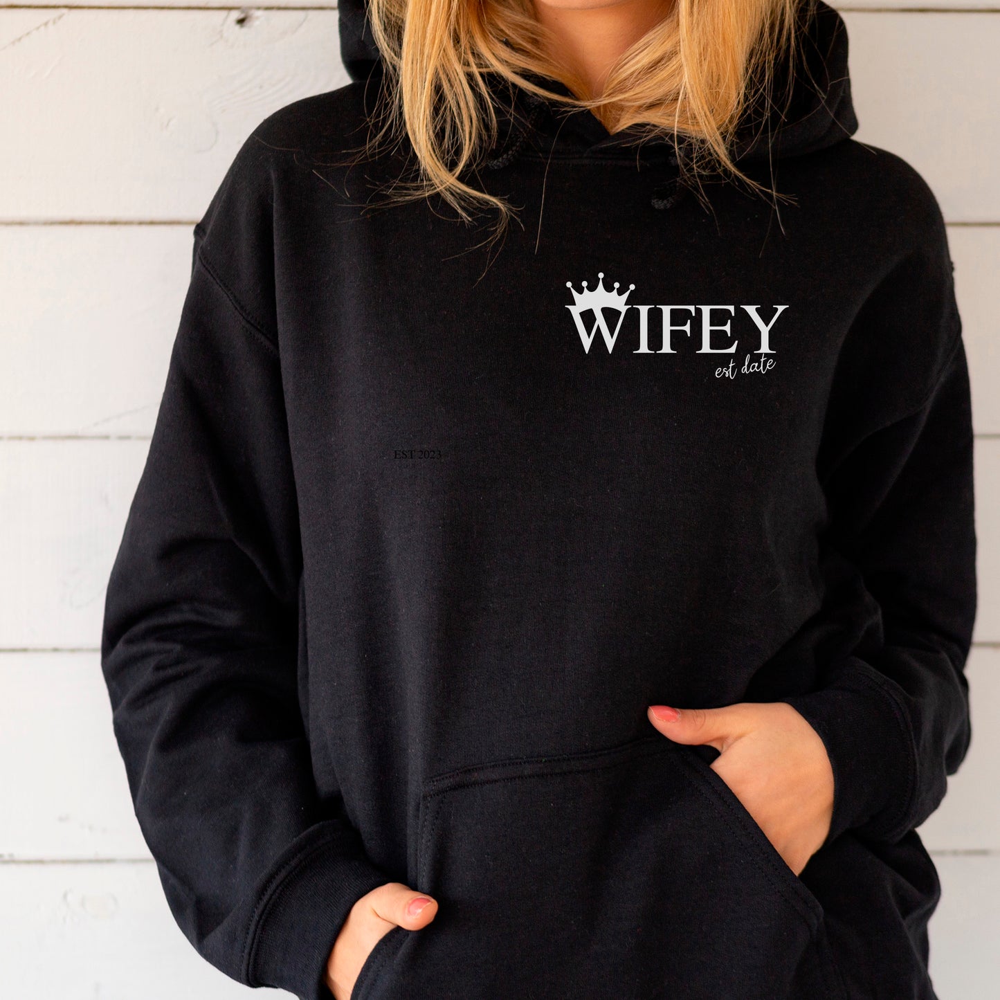 Mugged Off Personalised Wifey Hoodie With the Year Of The Wedding
