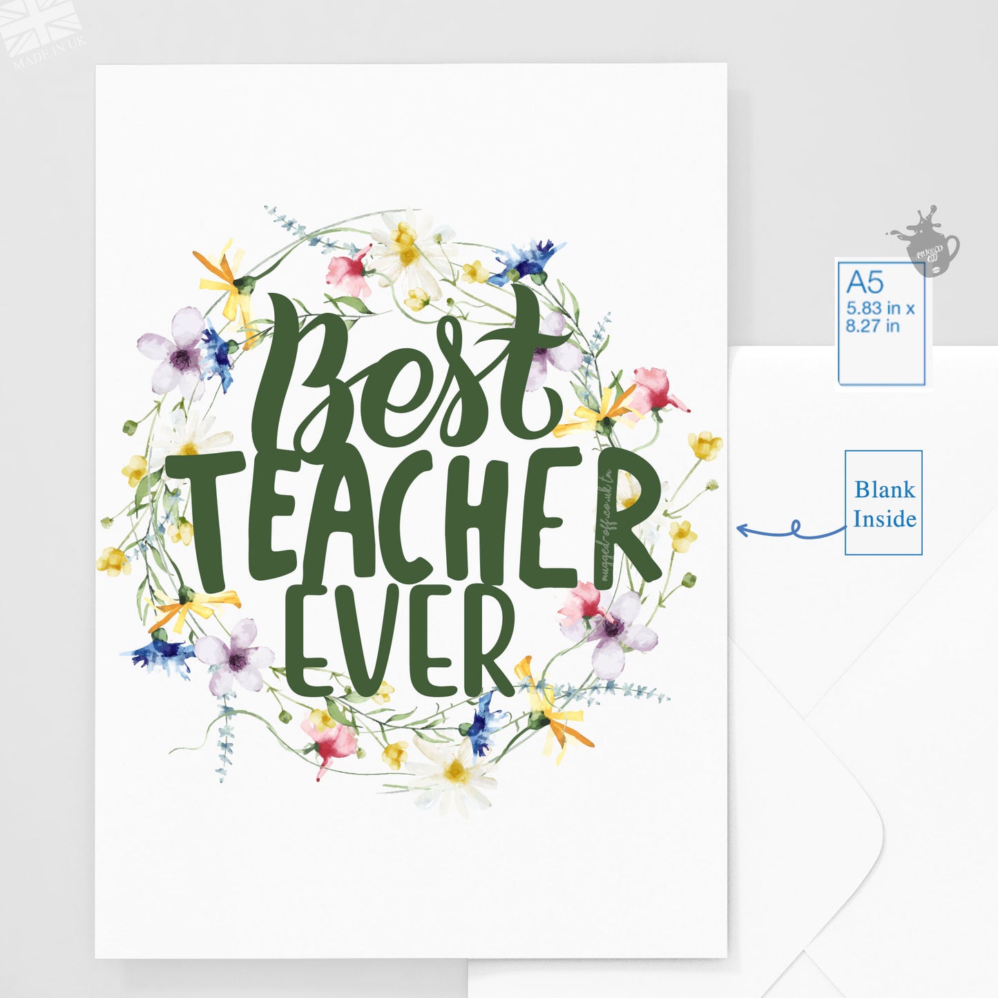 best teacher card, A5 size card, floral design teachers gift