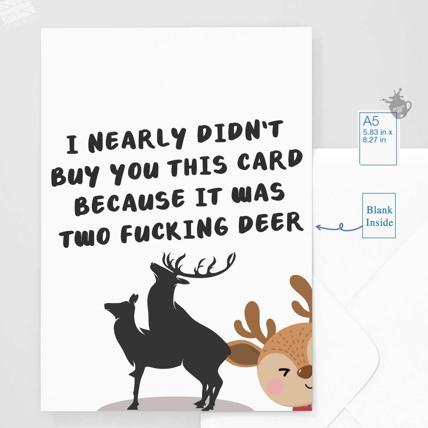Funny and rude Christmas card, two deer card to say happy Christmas or for secret Santa