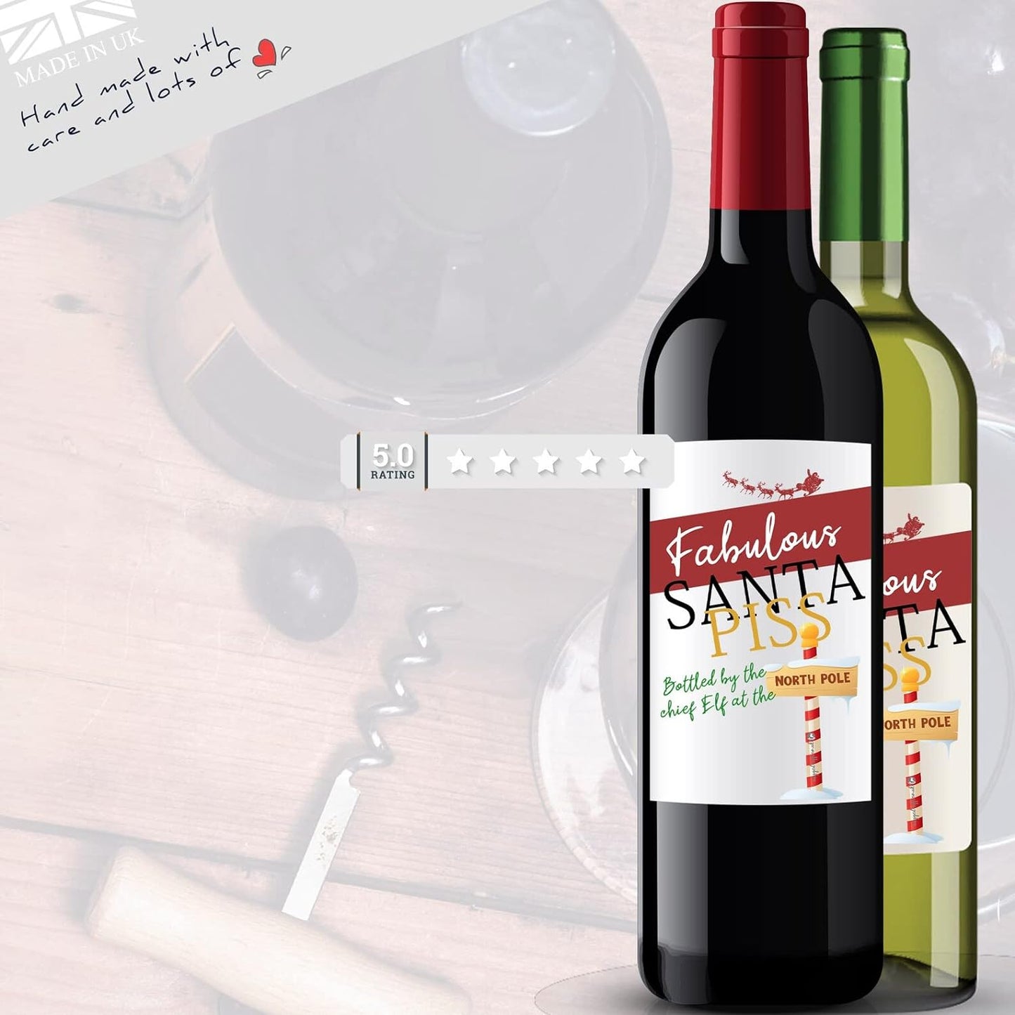 Cheap Secret Santa gift under 5 - 3x Santa P!ss Wine Bottle Labels Funny Joke Christmas Gifts