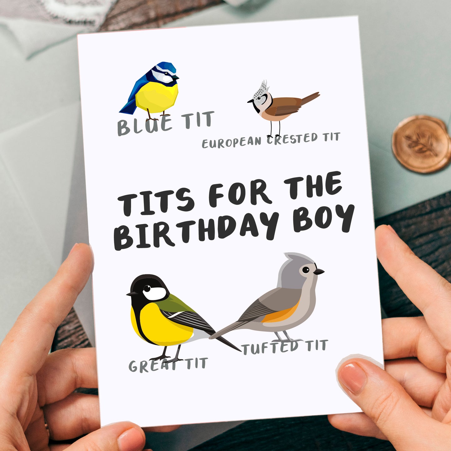 Funny rude tits for birthday boy card, cheap, funny card gift
