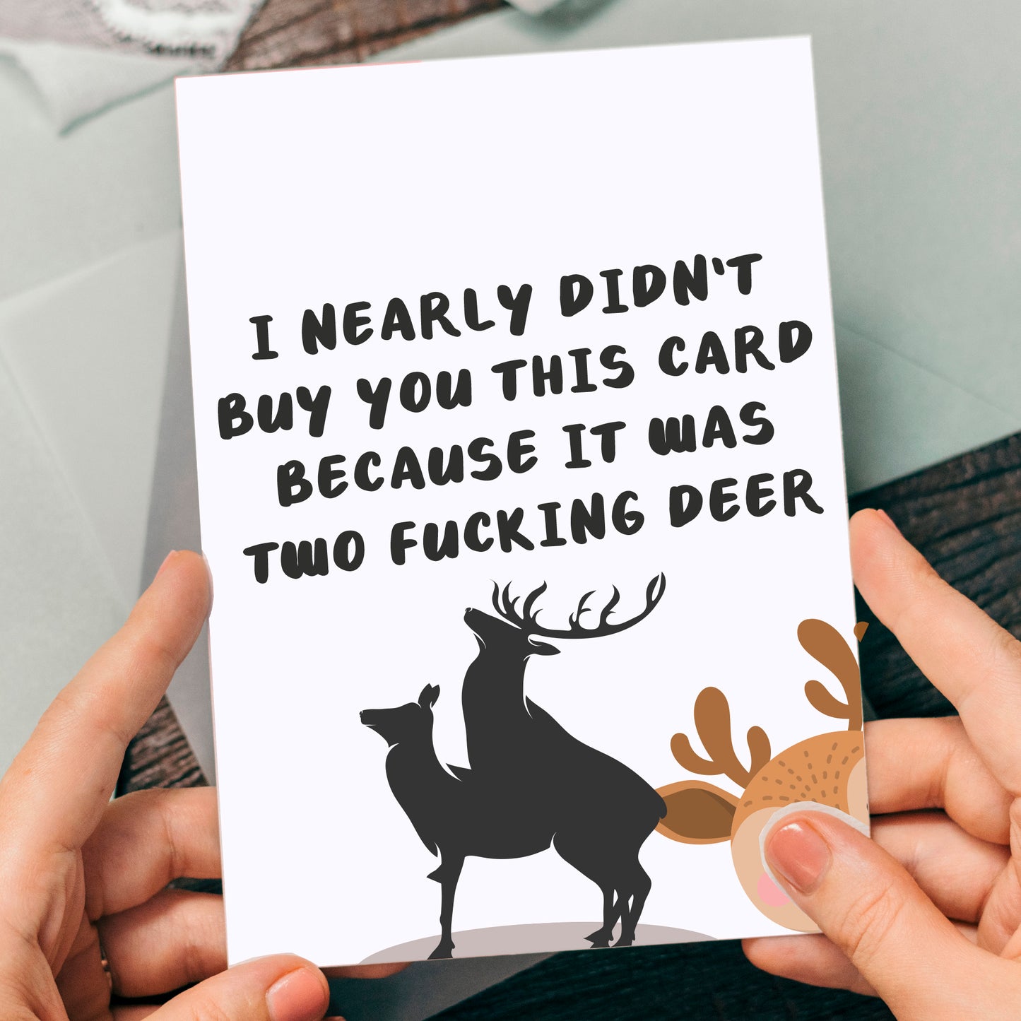 Funny and rude Christmas card, two deer card to say happy Christmas or for secret Santa