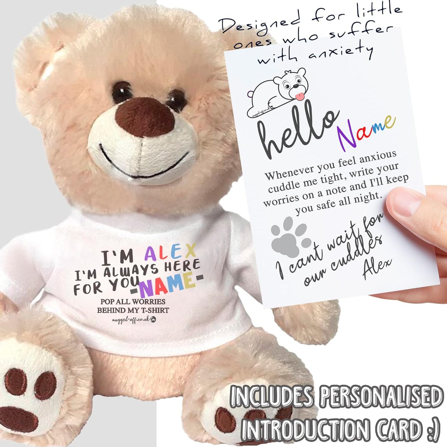 Worry Teddy Bear - Anxiety relieving cuddly Alex Bear for kids suffering with anxiety autism traits sleep worry