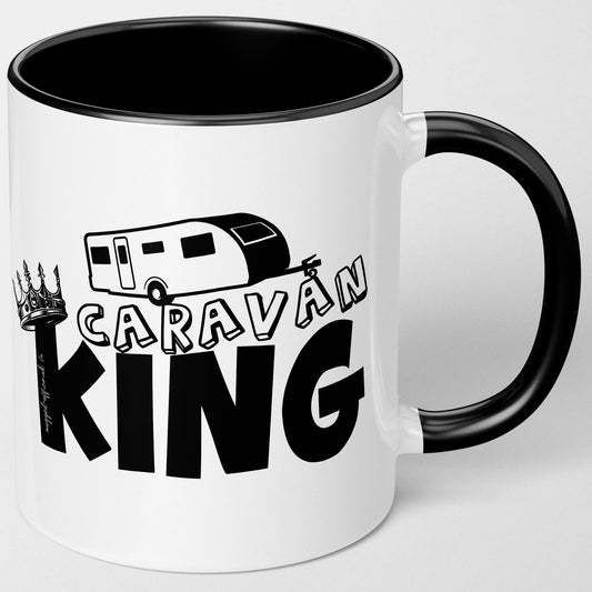 Black "Caravan King" 11oz Tea Coffee Mug Caravanning Birthday Christmas Retirement Gifts