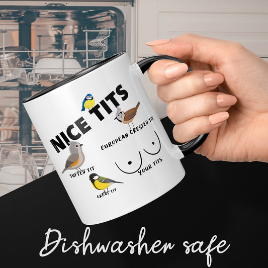 funny nice tits cheap rude mug gift, funny birdwatcher rude mug