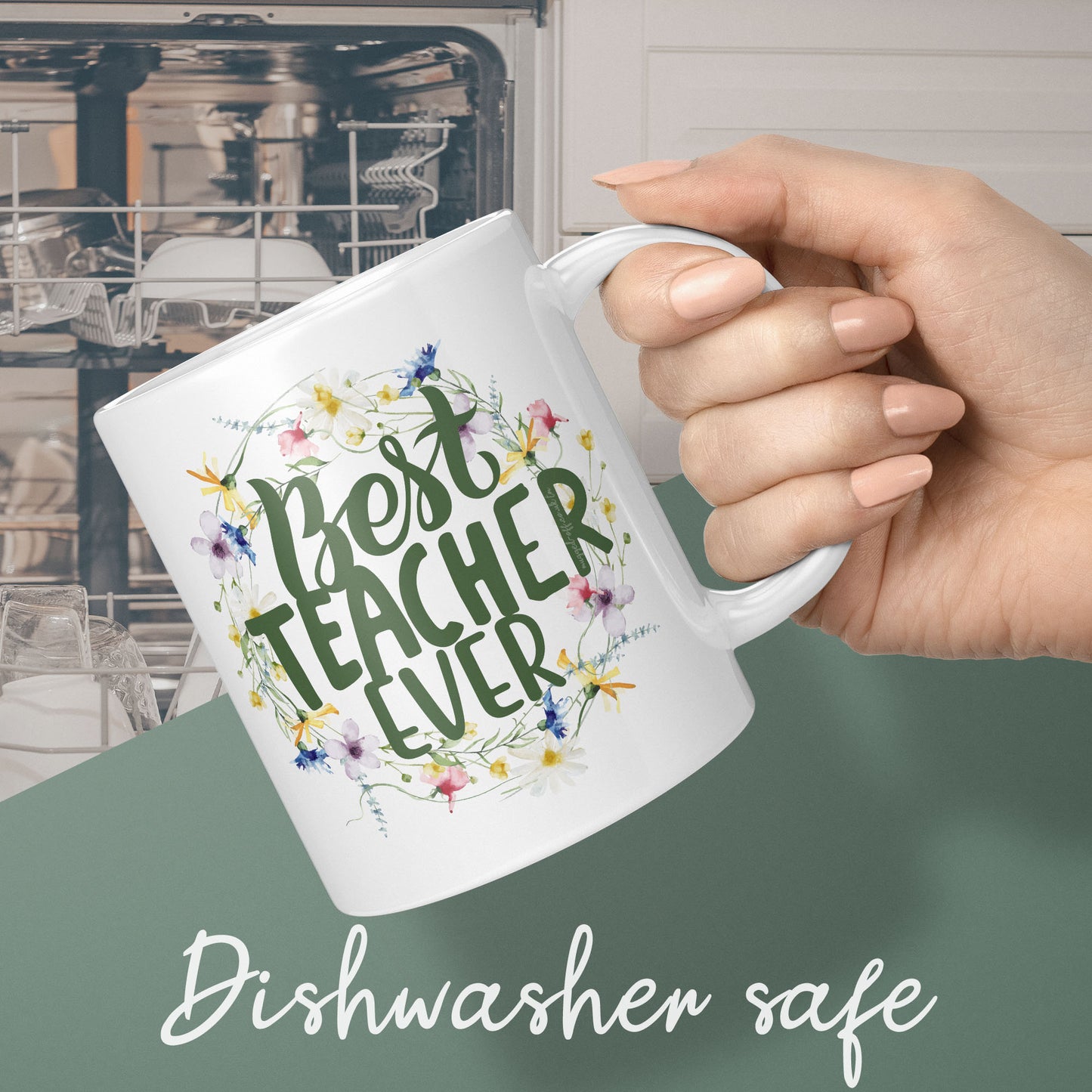 Best teacher ever mug floral design for teachers gift