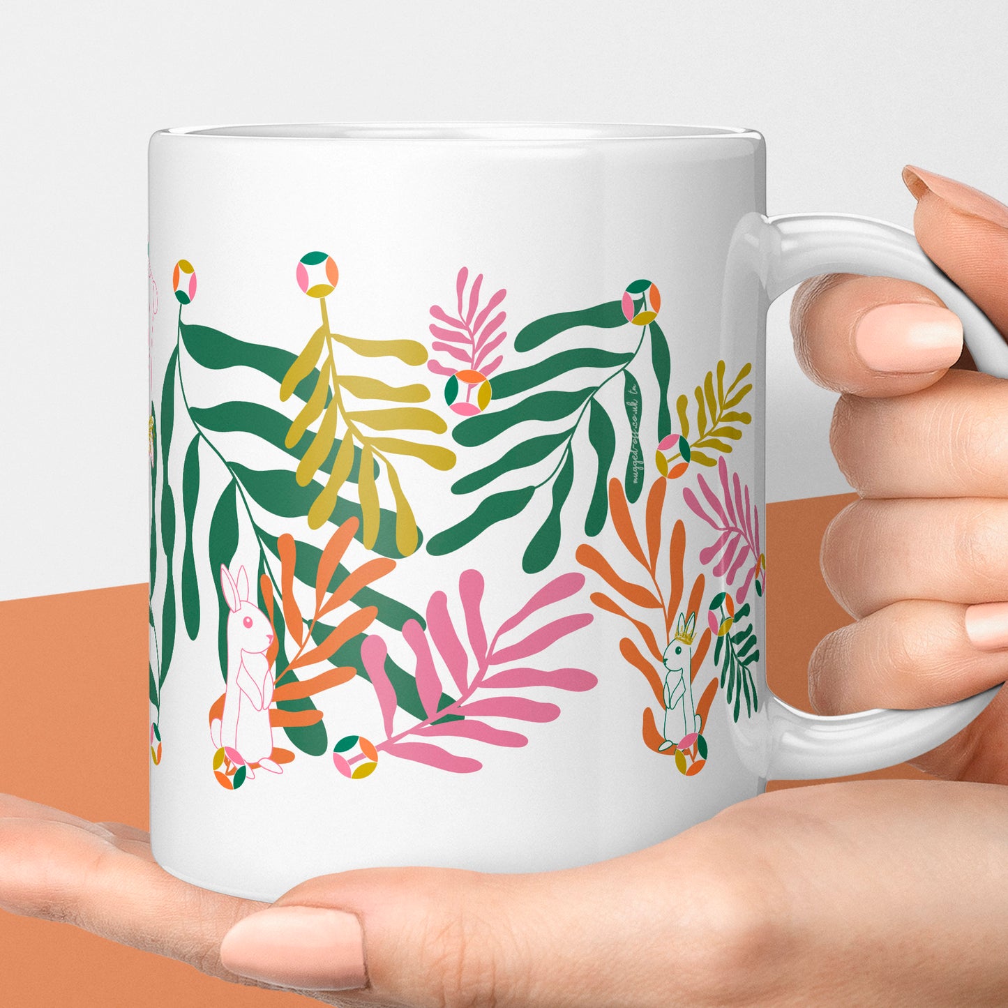 Cute Colourful Mug Gift For Her Bunny In The Leaves Rabbit Cup