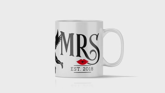 SET of mug for Mr and Mrs, marriage personalised established date, wedding and couples funny gift