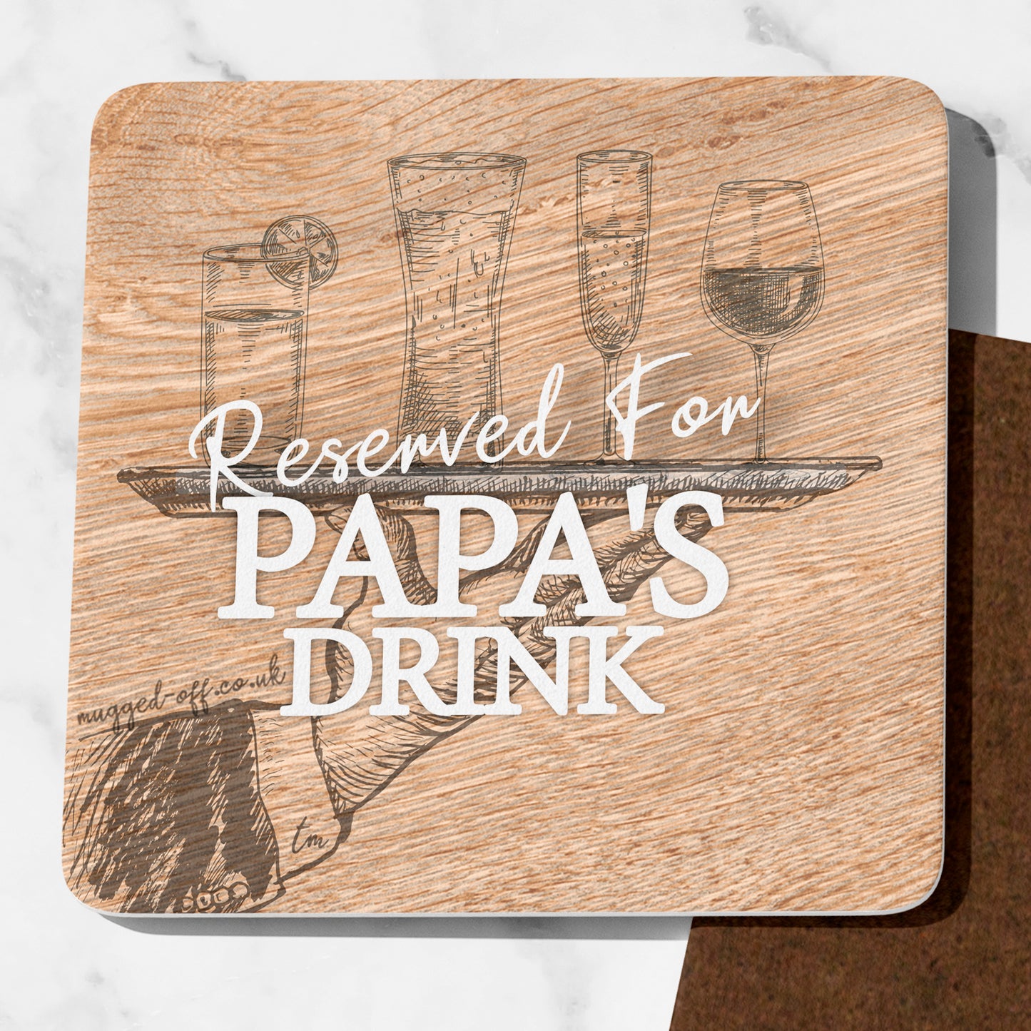 Papa Gifts Reserved For Papa’s Drink wood effect Coaster Present for Papa from Son or Daughter Ideal Dad Gift 9cm x 9cm Drinks Coaster