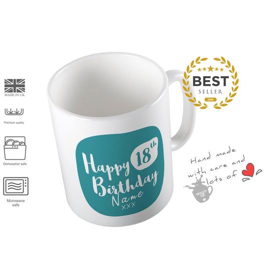 18 th Birthday Mug Happy Birthday Present (Personalised With Their Name) 18th Birthday Mug Happy Birthday Present