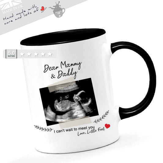 Mammy & Daddy - New Baby Scan Mug Pregnancy Announcement Gift For Mum Dad Parents - PERSONALISED