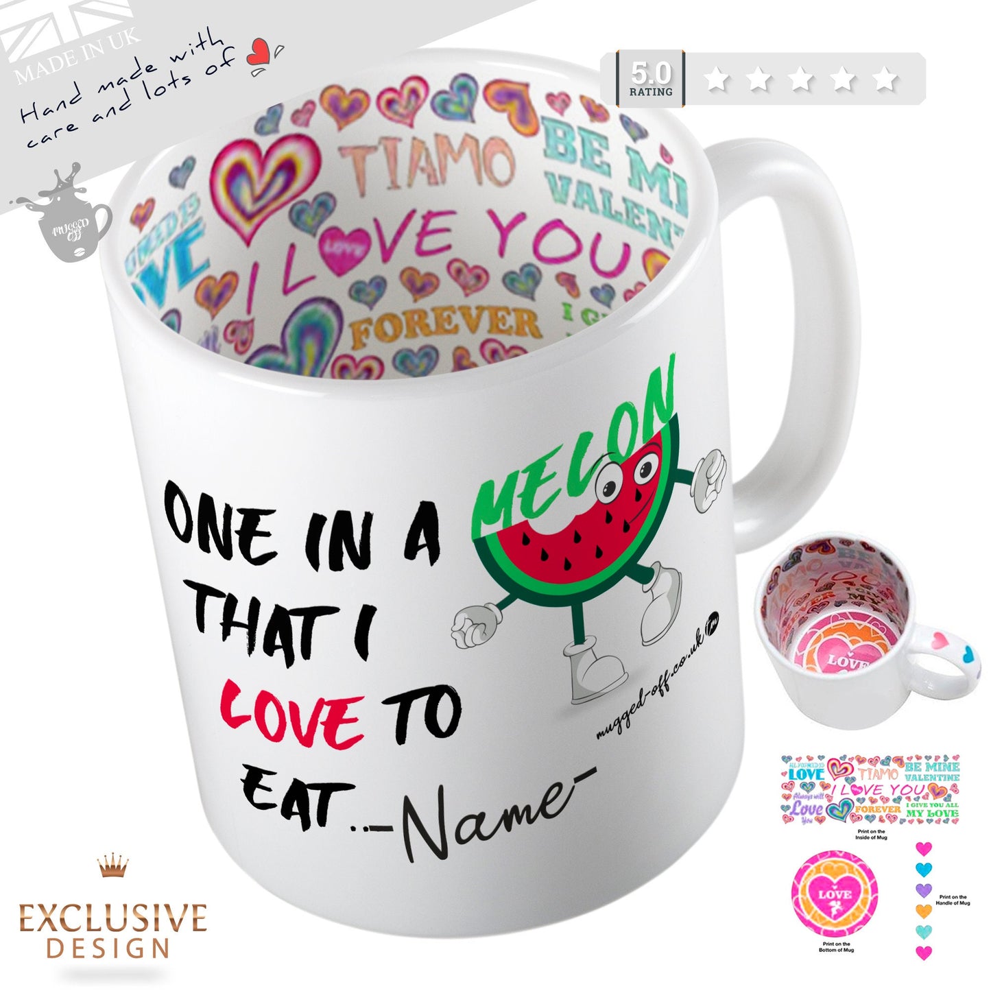 Funny Valentines Day Mug Cups Tea Coffee Mugs one in a melon that I love to eat
