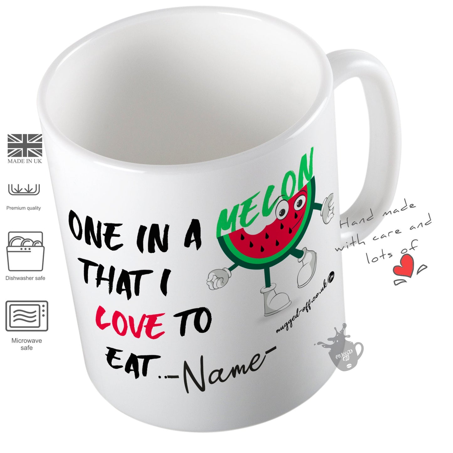 Funny Valentines Day Mug Cups Tea Coffee Mugs one in a melon that I love to eat
