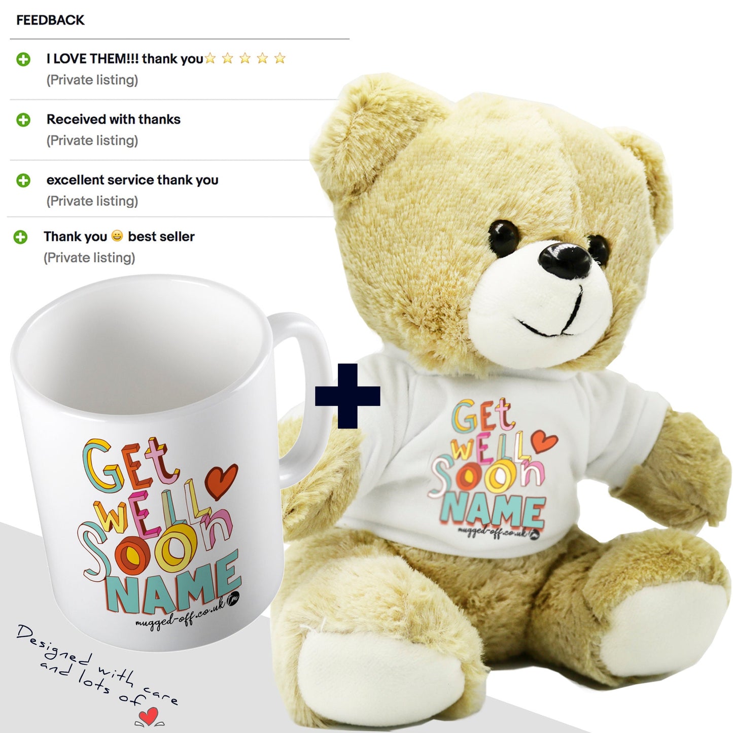 Get Well Soon Gift, Personalised Get Well Soon Teddy Bear (Personalise With Their Name)