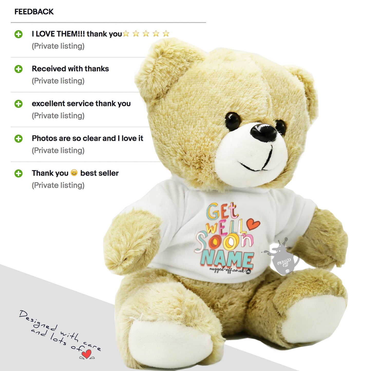 Get Well Soon Gift, Personalised Get Well Soon Teddy Bear (Personalise With Their Name)