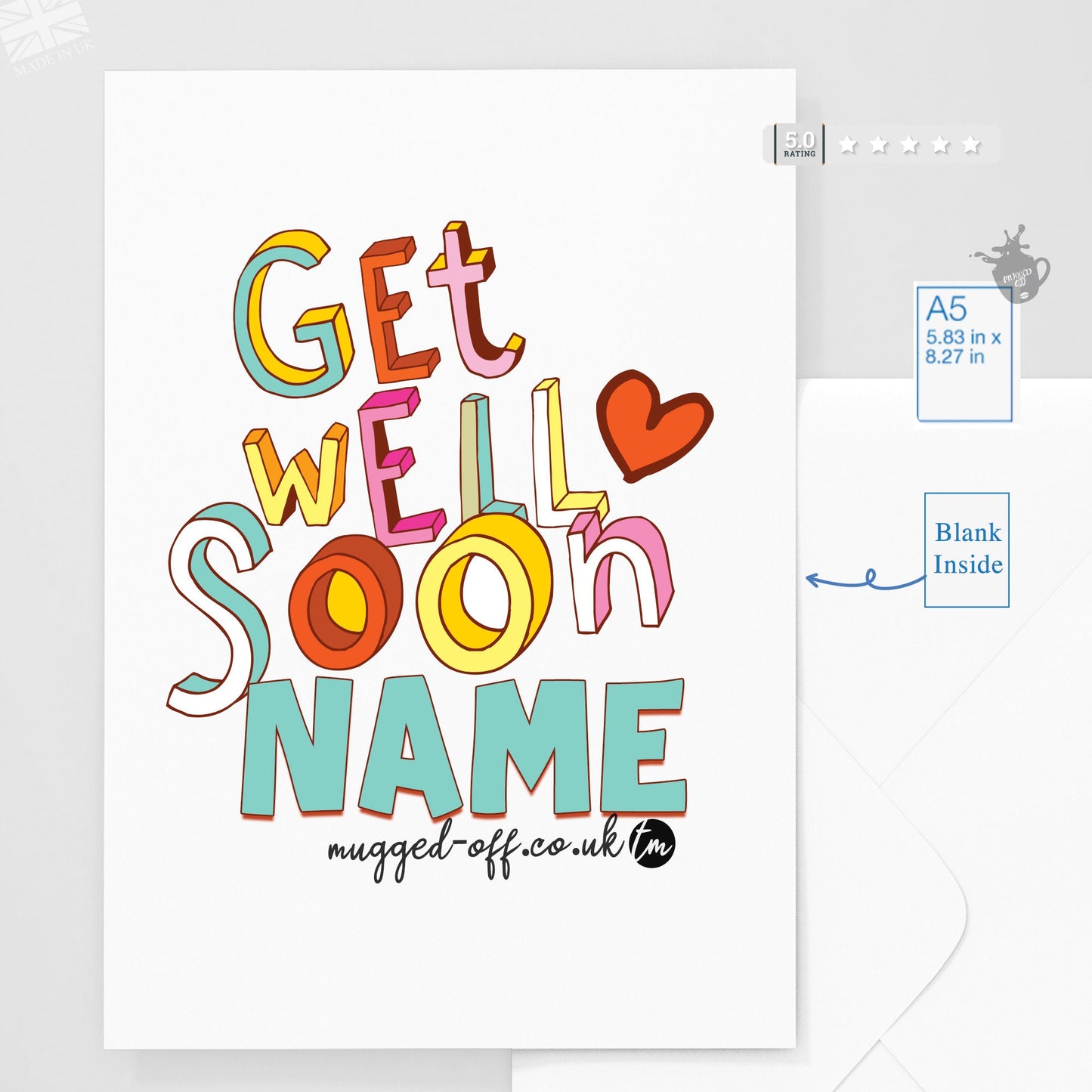 Get Well Card - Personalised Get Well Soon card (Customise With Their Name)