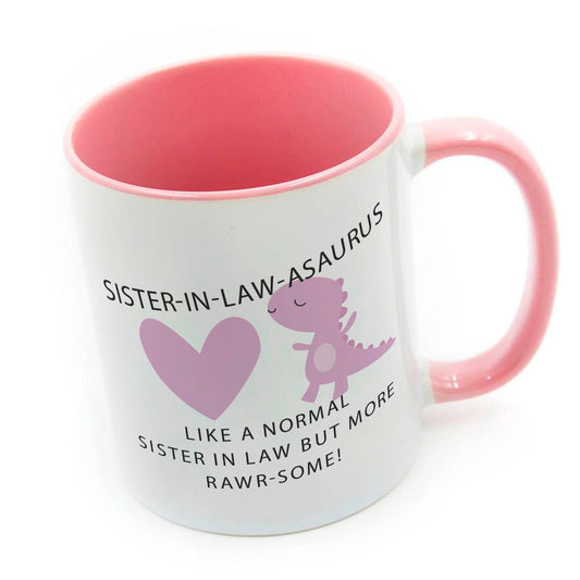 Funny sister in law Sister-In-Law-Asaurus Pink Dinosaur Cup Cups Xmas Birthday Christmas Tea Coffee Mugs