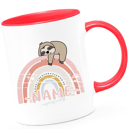 Personalised Birthday Gift with Name rainbow mug thinking of you with a cute sloth over rainbow personalised sloth mug, sloth cup, rainbow cup, adorable gift